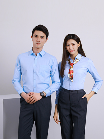 商務(wù)襯衫定制 時尚襯衫男女士春秋季 藍色時尚襯衫